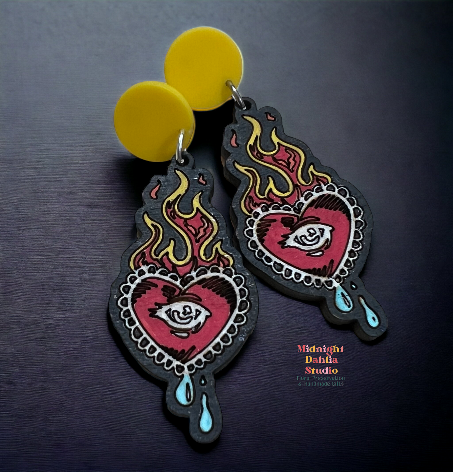 Traditional Tattoo Painted Dangle Earrings