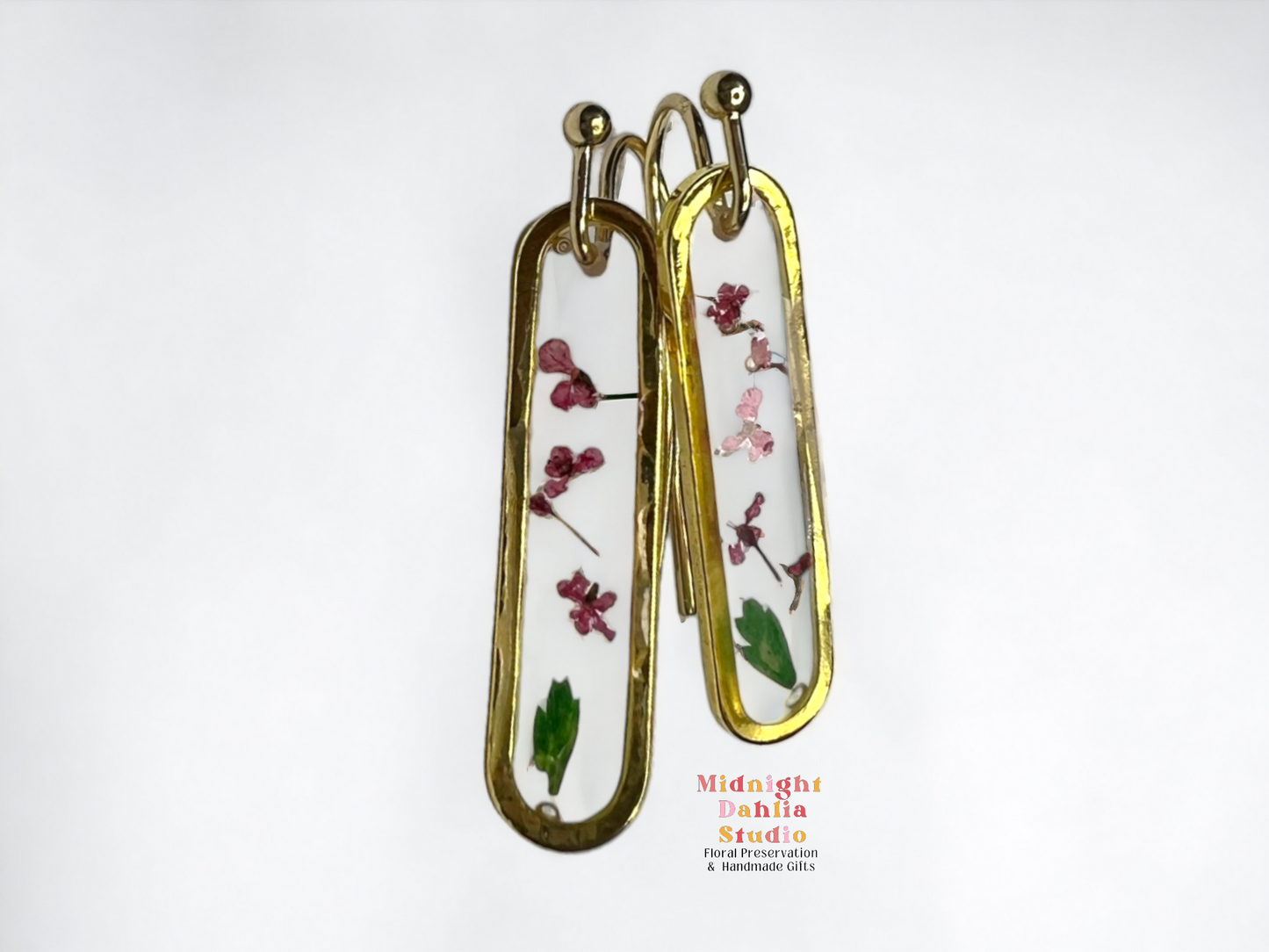 Mini Oval Pressed Flower Dangle Earrings