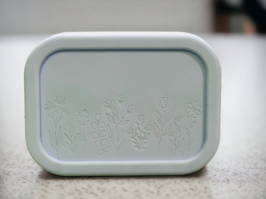 Engraved Silicone Bento Box - Teal Flowers