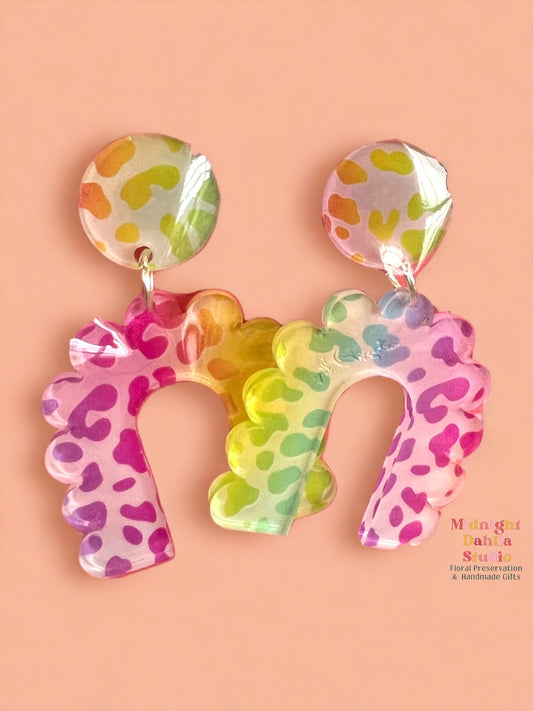 90’s Rainbow Cheetah Arch Dangle Earrings