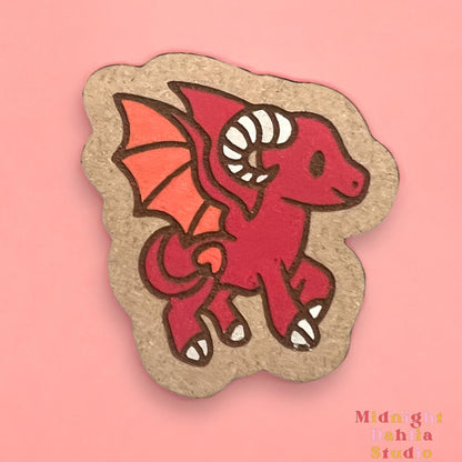 a jersey devil red horse with white horns and hooves and orange wings