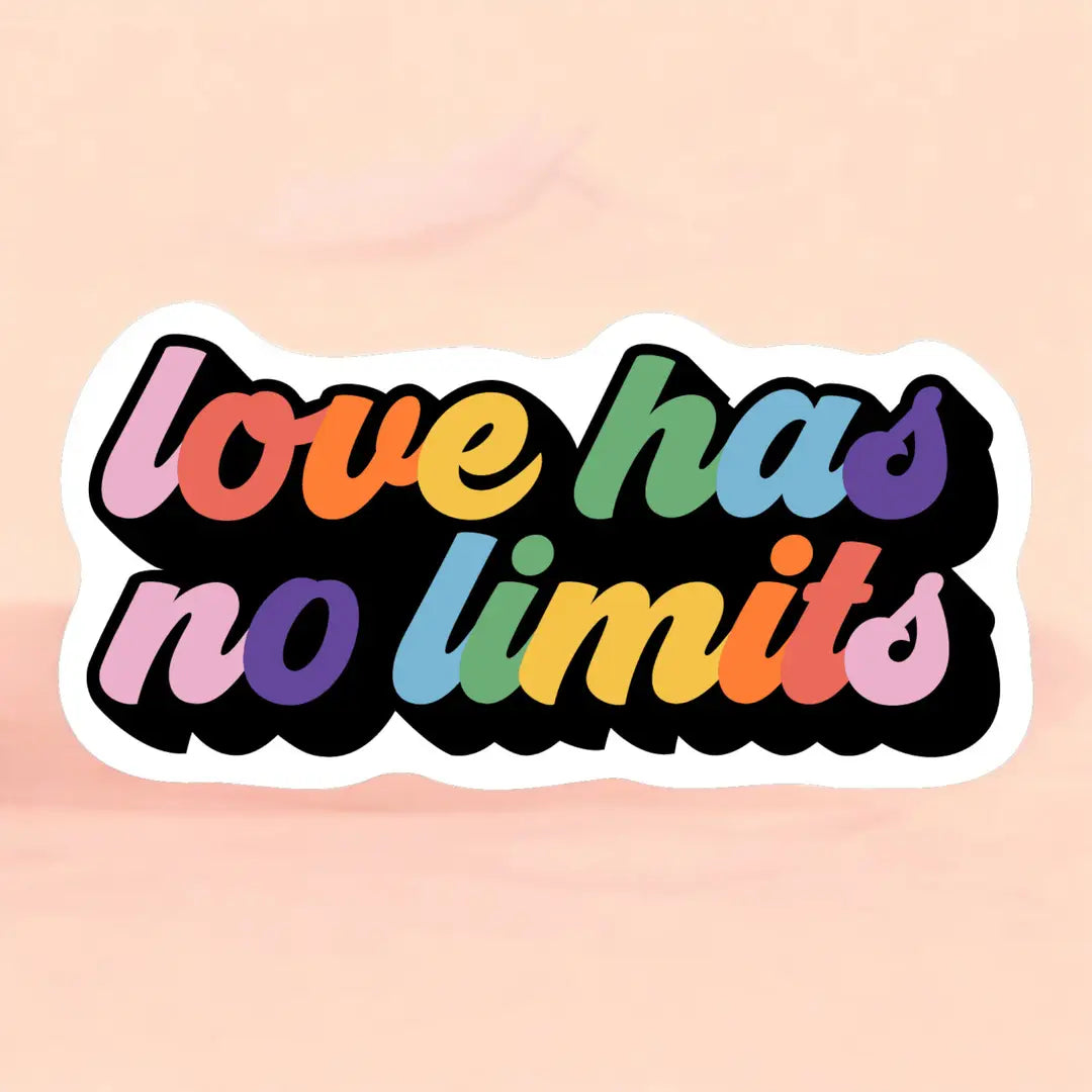 a sticker that reads love has no limits in rainbow colors