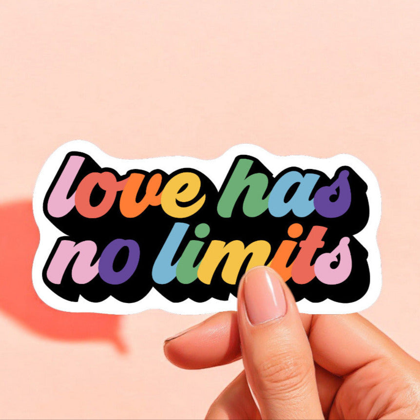 a sticker that reads love has no limits in rainbow colors