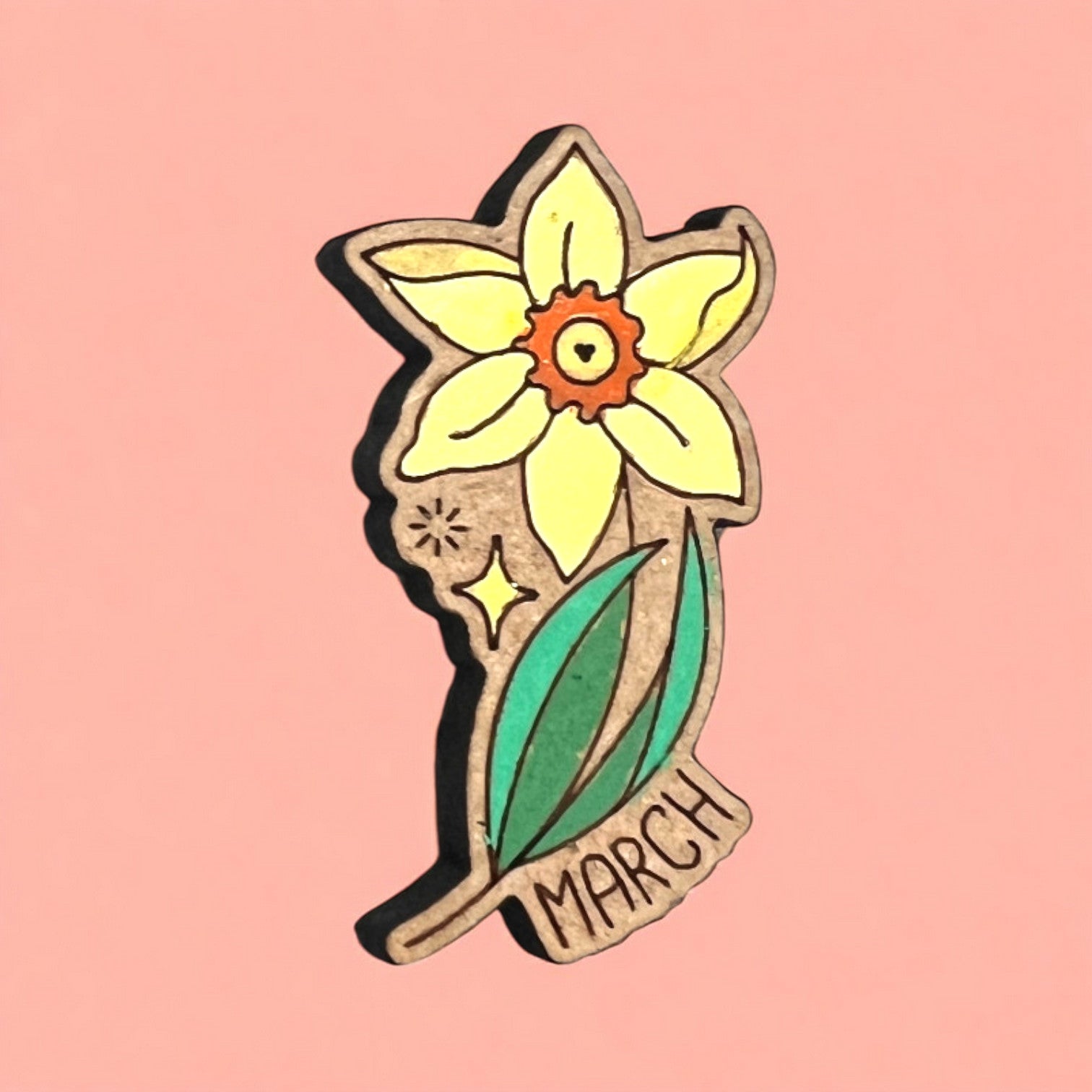 magnet with a cartoon style flower of each birth flower with the month typed on it, all hand-painted and laser cut