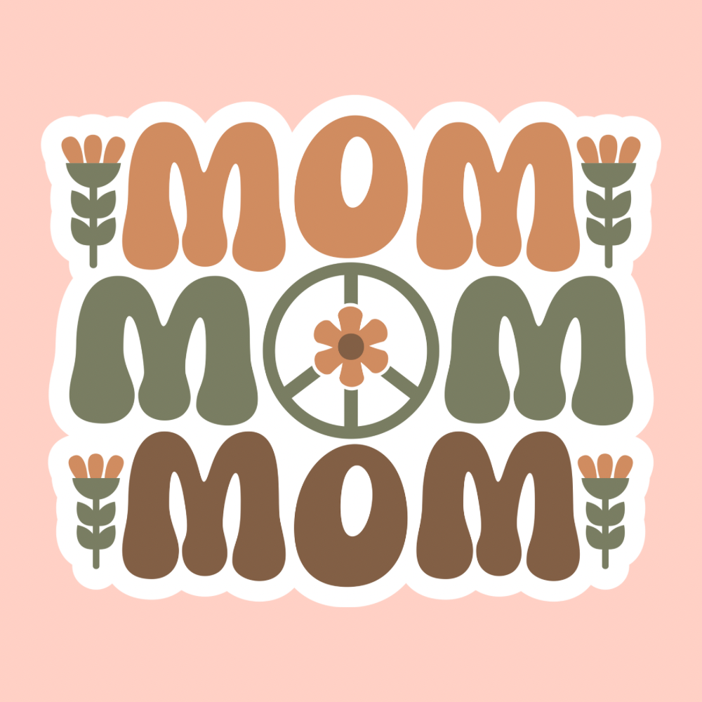 a sticker that reads mom three times in a retro style