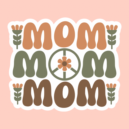 a sticker that reads mom three times in a retro style