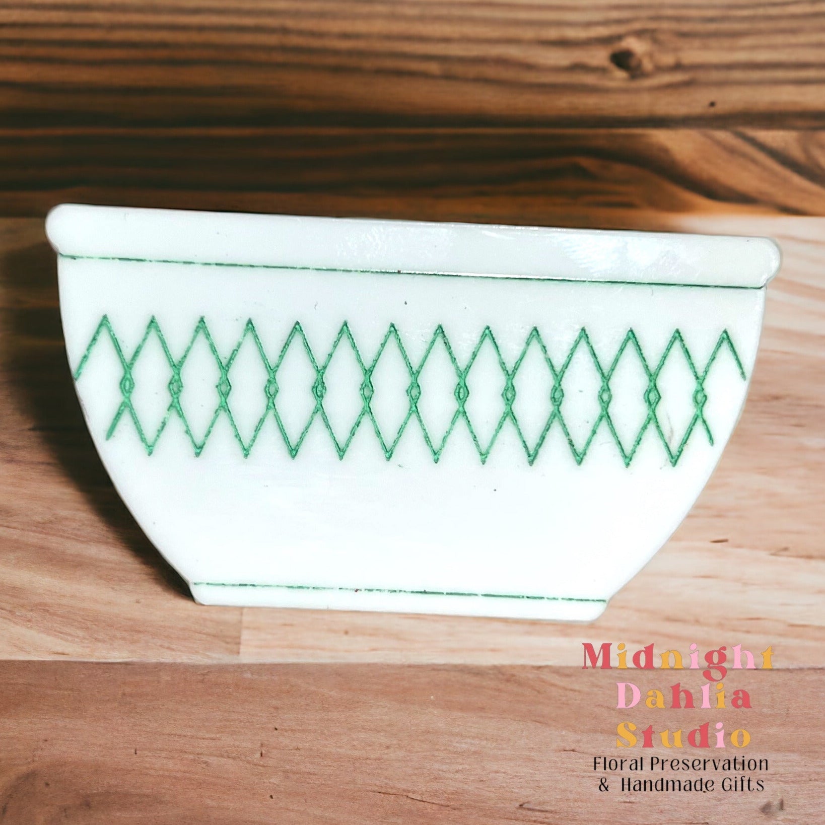 white bowl-shaped magnets that resemble vintage pyrex and corelle bowls